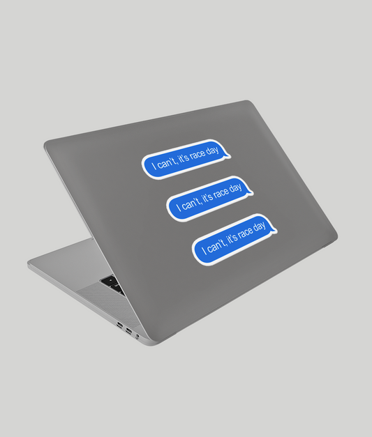 It's Race Day Stickers on laptop